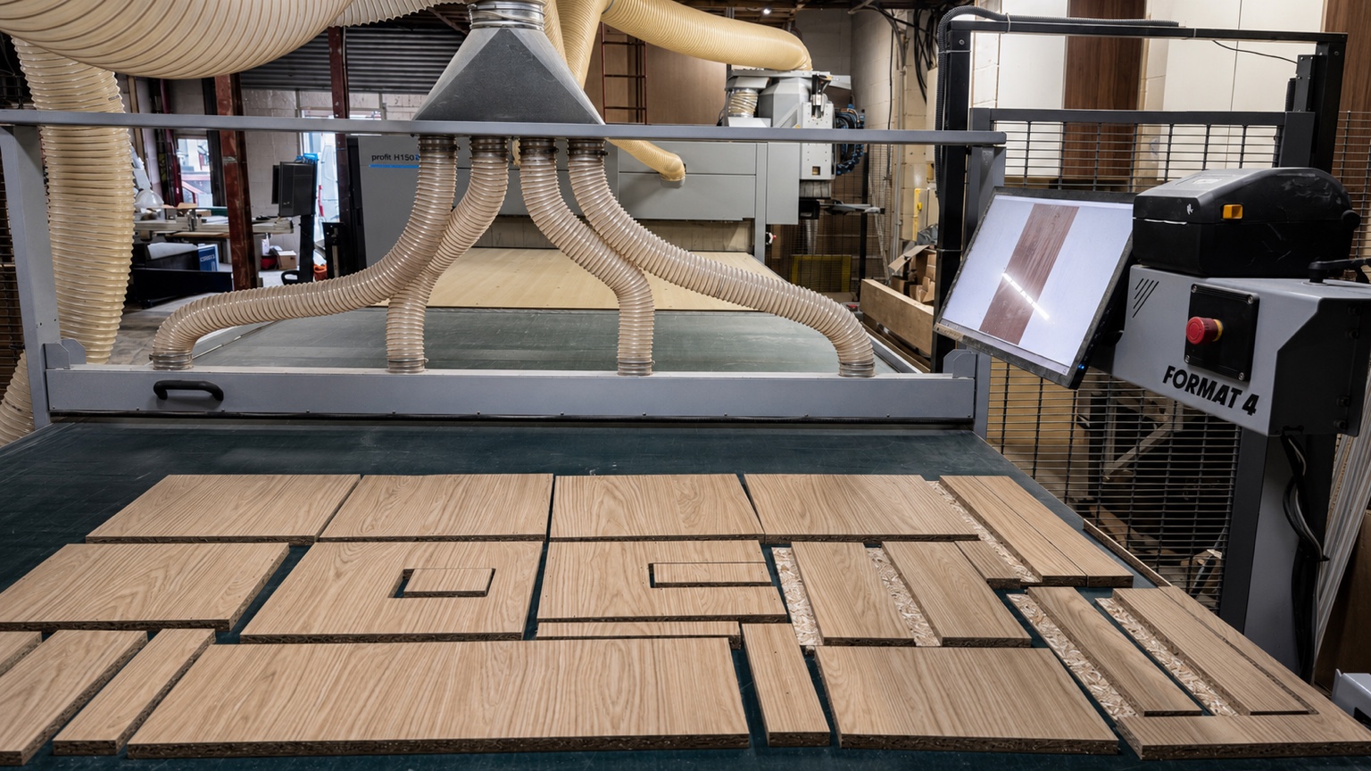 CNC table with cut furniture components at New Level